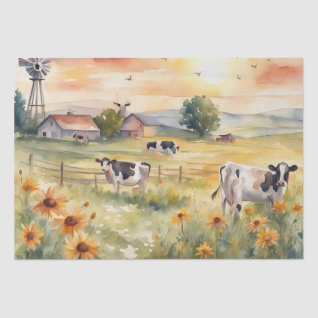 Seda Vacas aquarelas no campo do papel de dissociação d (Frente )