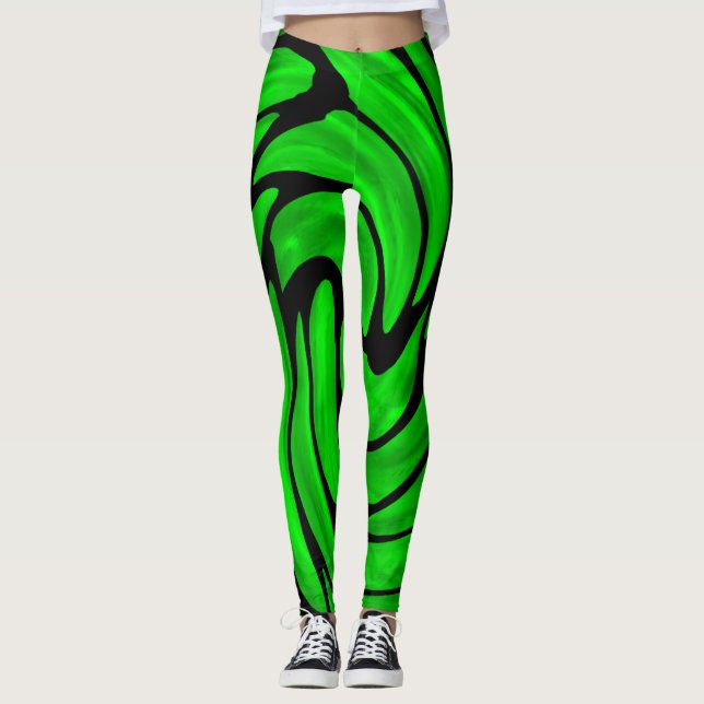 Seda Verde e Couro Negro parecem Leggings (Frente)