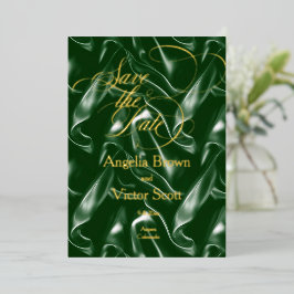 Seda Verde Esmeralda Caligrafia Save the Date