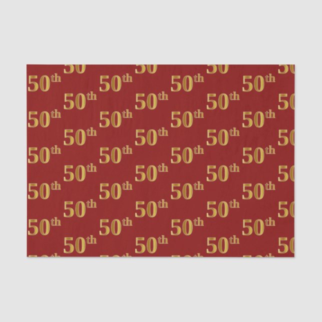 Seda Vermelho, Faux Dourado 50º (50º) Papel Tecido de E (Frente )