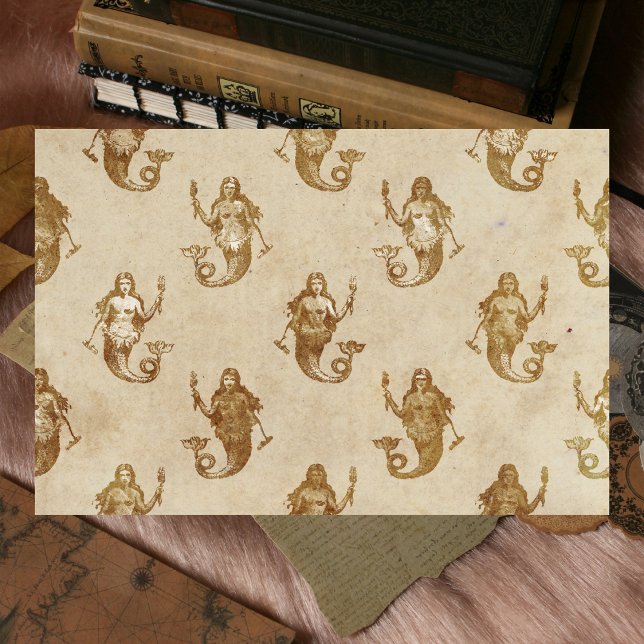 Seda Vintage - Antiquado Papel Tecido de Descaptação de (Vintage Antique Mermaid Decoupage Tissue)