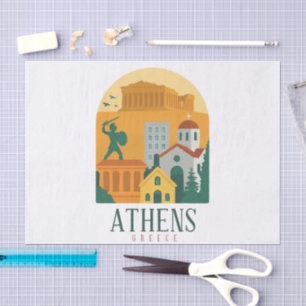 Seda Vintage Atenas Grécia com Papel de Parténon para T