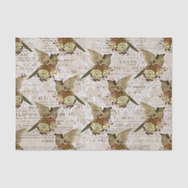 Seda Vintage Bird Ephemera - Papel Tecidual de Decoupag (Frente )