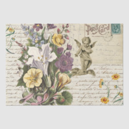 Seda Vintage Flowers Cherub Script de Papel Tecido Eleg
