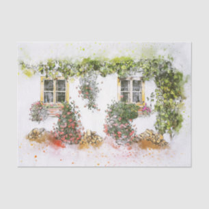 Seda Vintage Janela Flores Papel Tecido de Decoupage