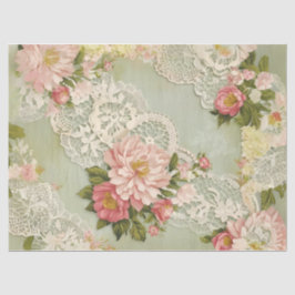 Seda Vintage Lace e Rosas Papel Tecido de Decoupage