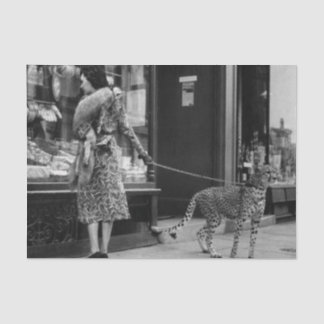 Seda Vintage Lady com Leopardo em Papel Tecido de Chumb