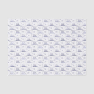 Seda Vintage Navio Estilizado em Papel Tecido Azul de G