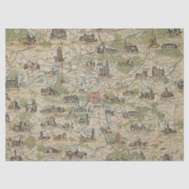 Seda Vintage Paris França Mapa de Papel Tecido ou Desvi