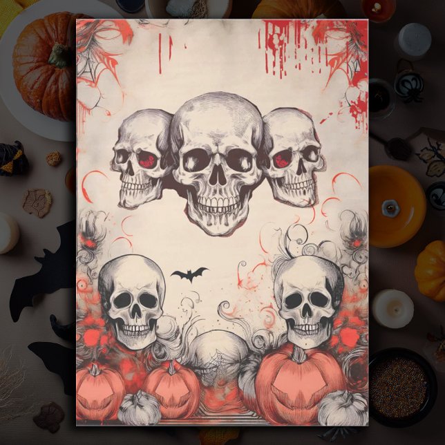 Seda Vintage Skull Halloween - Papel Tecido de Decoupag (Criador carregado)
