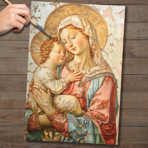 Seda Virgem Maria e Bebê Jesus 3 Papel de Decoupage