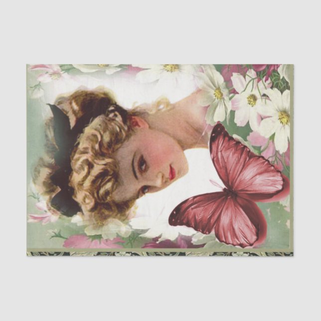 Seda Vitoriano Floral de Papel Tecido (Frente )