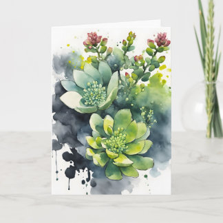 Sedum - Cartão de flores aquarela