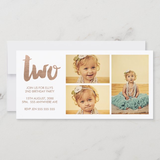 Segundo aniversário Bronze Cartões de fotos Branco (Frente)