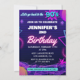segundo aniversário convite 90s com tema Retro