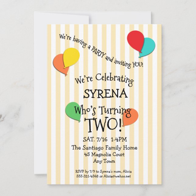 segundo aniversário Party Adicionar um Convite par (Frente)