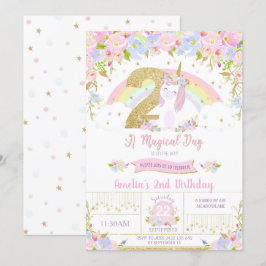 Segundo aniversário Unicorn Convite Floral Arco-Ír