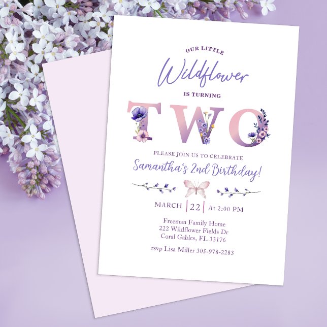 Segundo Convite de aniversário de Wildflower (Typography Wildflower Invite)