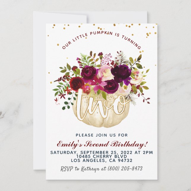 Segundo Convite de Aniversário para Abóbora (Frente)