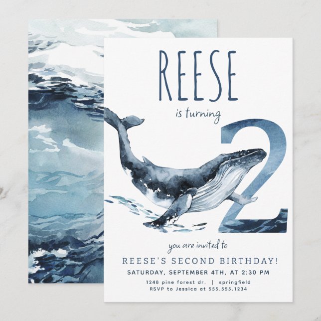 Segundo Convite de Aniversário para Baleias (Frente/Verso)