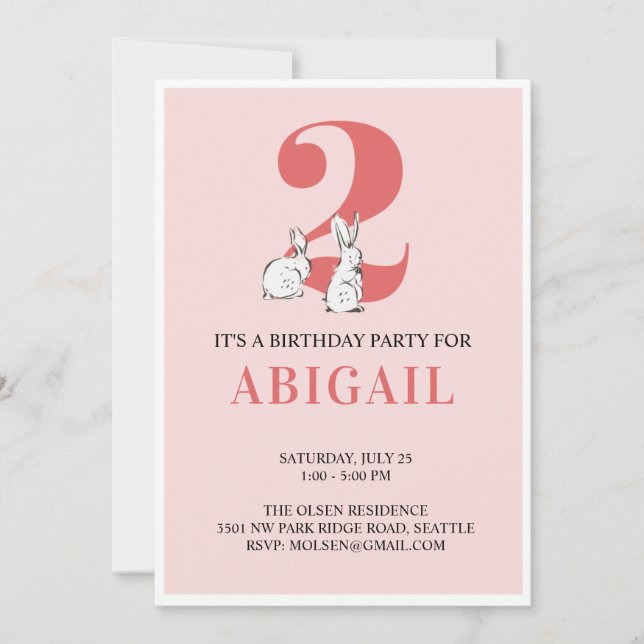 Segundo Convite de Aniversário para Coelhinhos Ros (Frente)