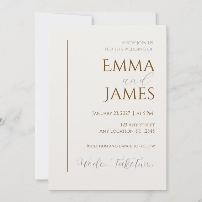 Segundo Convite de Casamento. Minimalista moderno (Frente)
