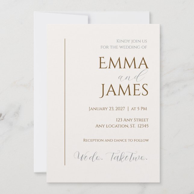 Segundo Convite de Casamento. Minimalista moderno (Frente)