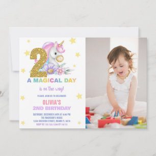 segundo Floral Unicorn Convite de Aniversário com
