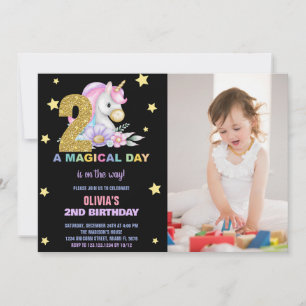 segundo Floral Unicorn Convite de Aniversário com