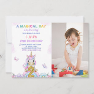 segundo Floral Unicorn Convite de Aniversário com 