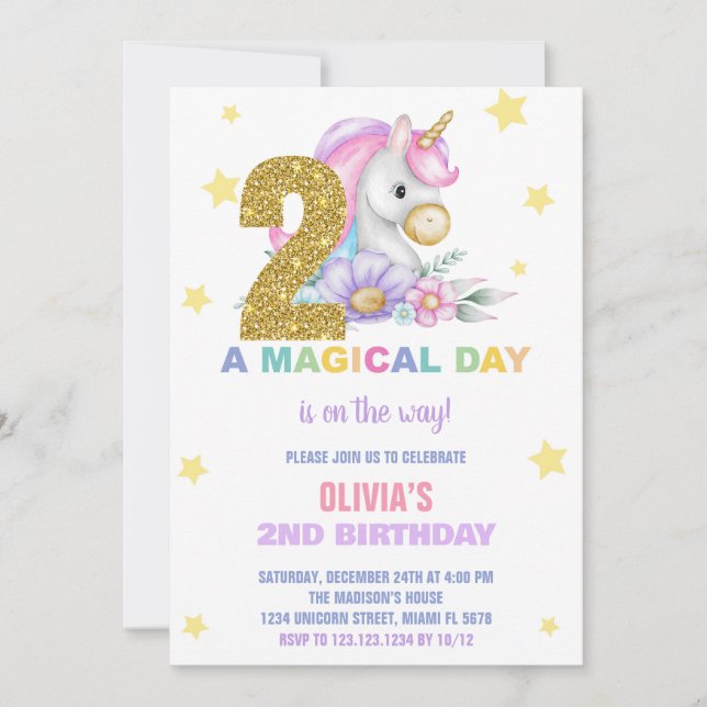 segundo Floral Unicorn - Convites de Aniversário (Frente)