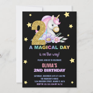 segundo Floral Unicorn - Convites de Aniversário