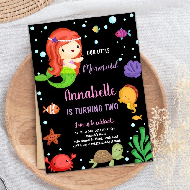 segundo Pequena Sereia Laranja - Convites de Anive (2nd Little Orange Mermaid Birthday Invitations)