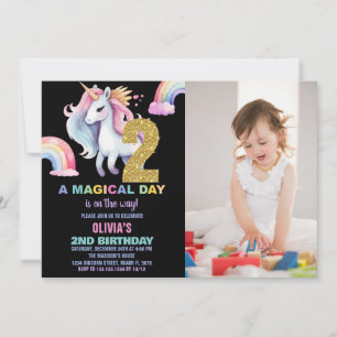 segundo Rainbow Unicorn Aniversário Convites com f