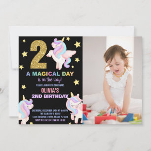 segundo Rainbow Unicorn Aniversário Convites com f
