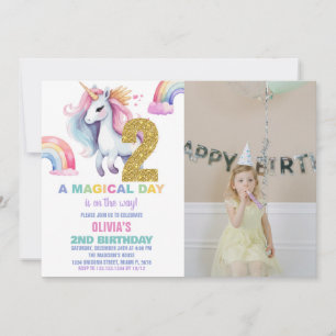 segundo Rainbow Unicorn Aniversário Convites com f