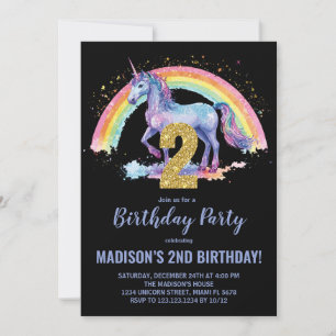 segundo Rainbow Unicorn - Convites de Aniversário
