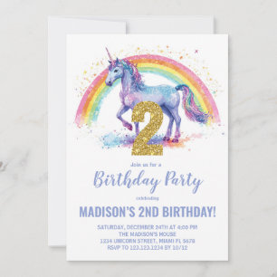 segundo Rainbow Unicorn - Convites de Aniversário