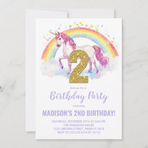 segundo Rainbow Unicorn - Convites de Aniversário