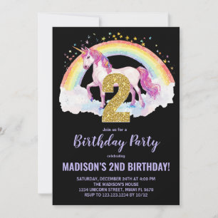 segundo Rainbow Unicorn - Convites de Aniversário