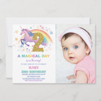 segundo Unicorn Convite de Aniversário com foto