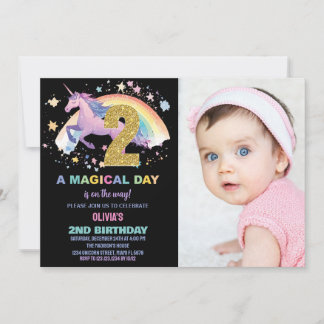 segundo Unicorn Convite de Aniversário com foto
