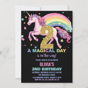 segundo Unicorn Convites de Aniversário Preto