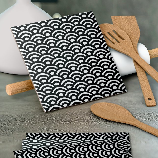 Seigaiha, Waves, Japanese, Black and White (Criador carregado)