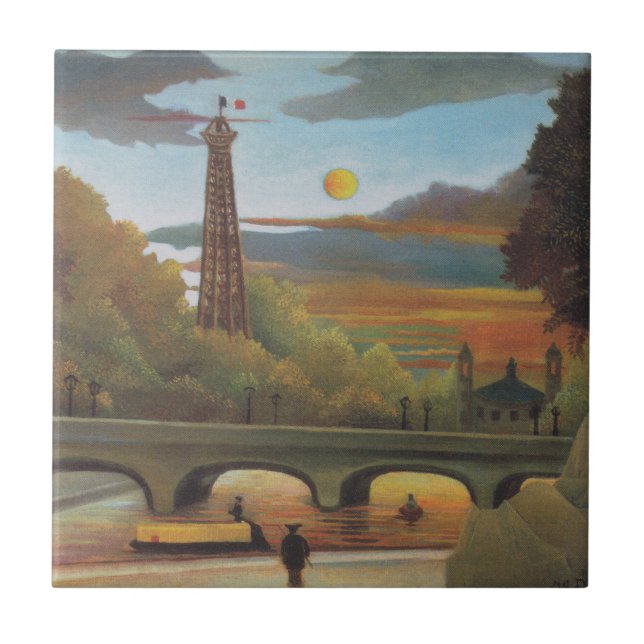 Seine e Eiffel Tower no Sunset por Henri Rousseau (Frente)