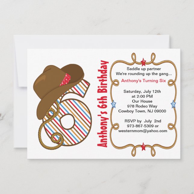 Seis convites grande ocidental do aniversário do (Frente)