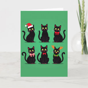 Seis gatos pretos Cartão de Natal Feriado Pet Engr