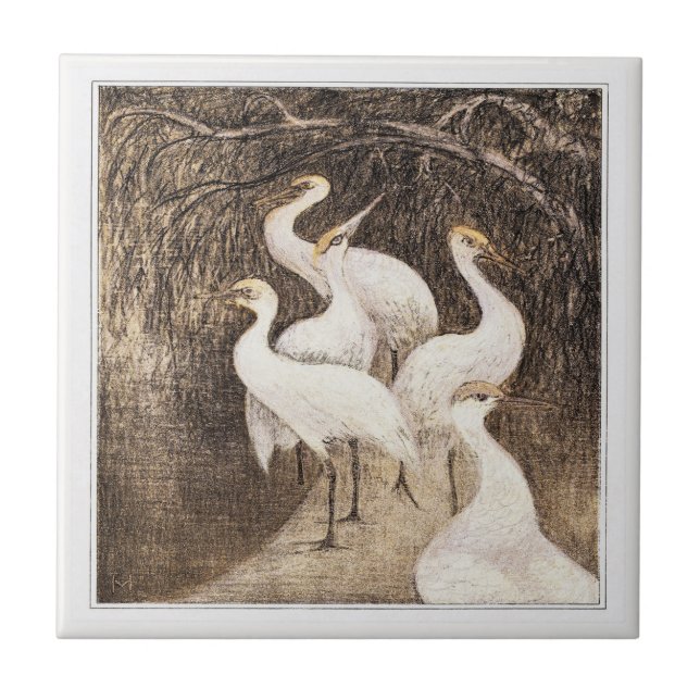 Seis guindastes na margem da água, Arte Vitoriana  (Frente)