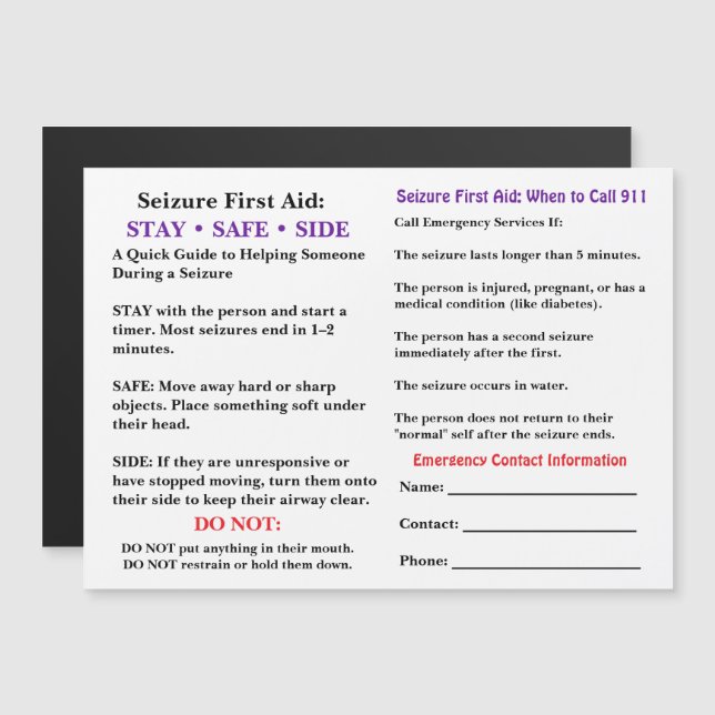 Seizure First Aid   (Frente/Verso)