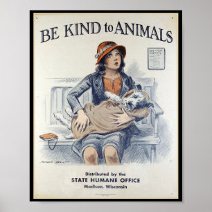 Seja amável aos animais - poster vintage